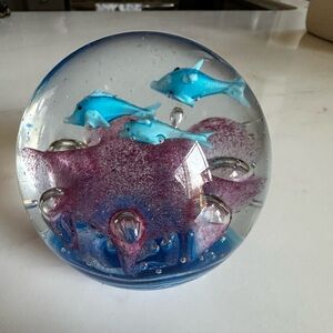 Aquarium art glass paperweight under the sea